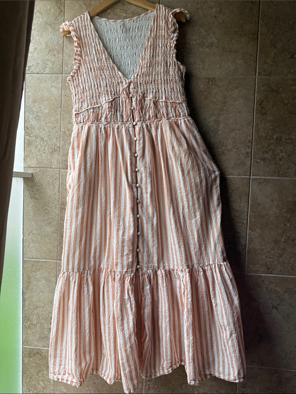 Anthropologie Peregrine Midi Dress Smocked Bodice Tiered Skirt Pockets IMPERFECT